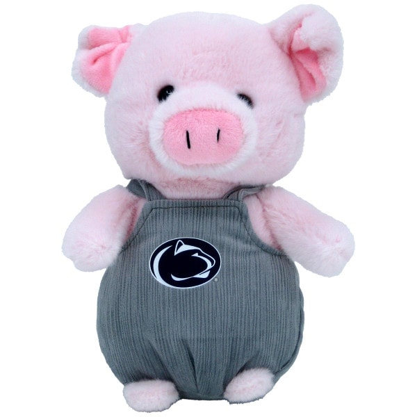 plush stuffed pig with Penn State overalls